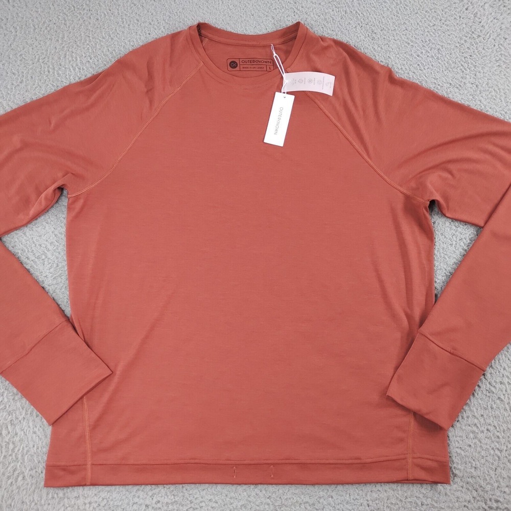 Outerknown Long Sleeve Shirt Mens Large Rust Red Base Layer Thumb Holes NEW